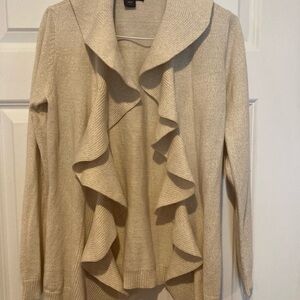 Elegant Cream w/gold fleck Cardigan and black cardigan both  w/ ruffle detail